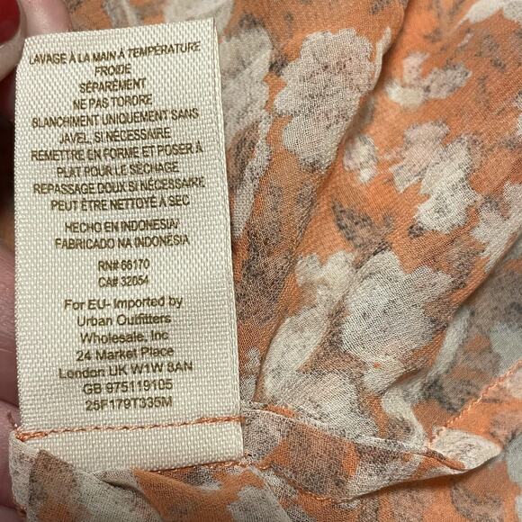 Free People Shirt Womens Extra Small Orange Floral Sheer Button Up Long Sleeve - Picture 7 of 9
